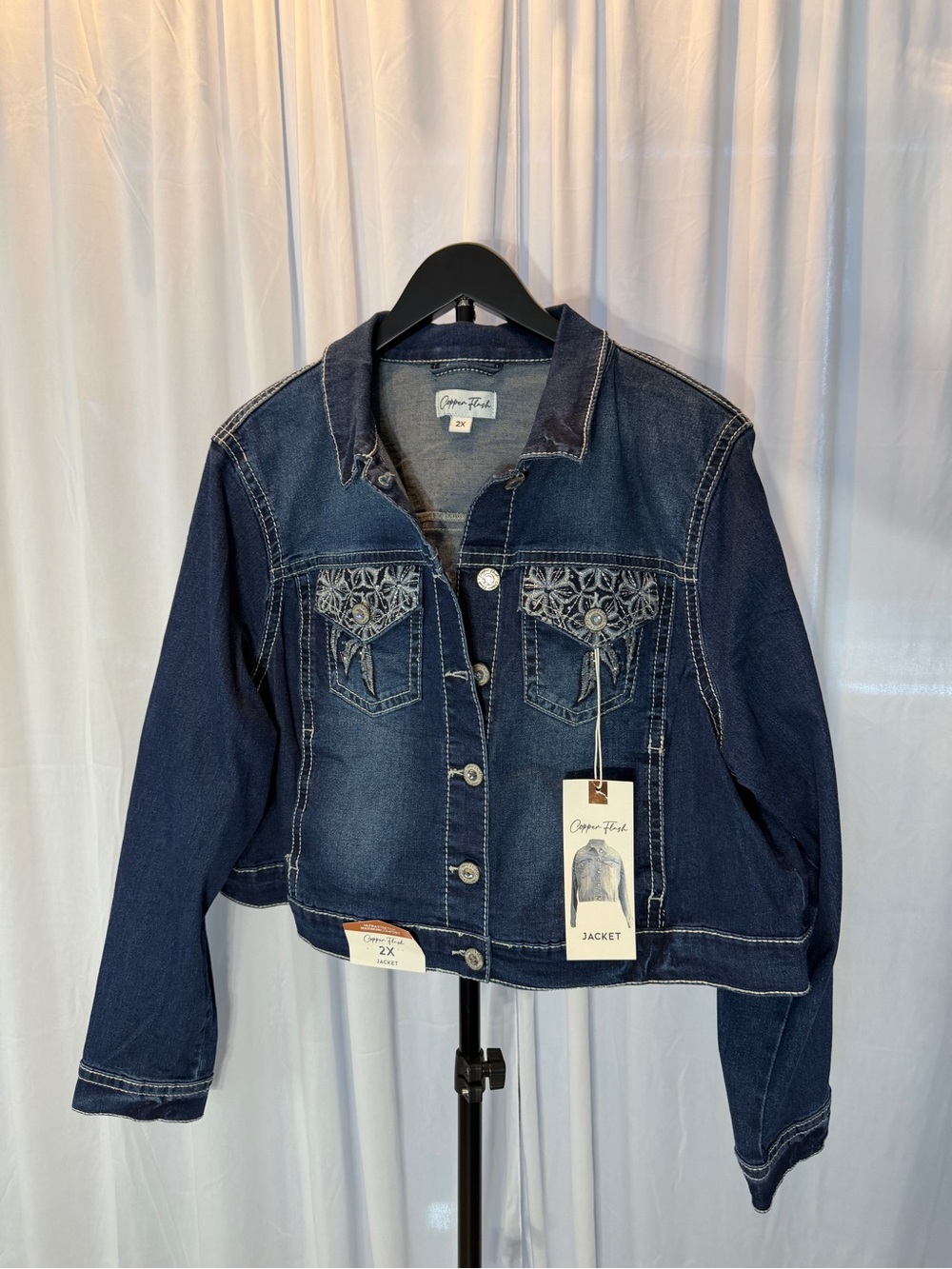 Crown & Ivy Embroidered Dark Blue Denim Jacket - 2X